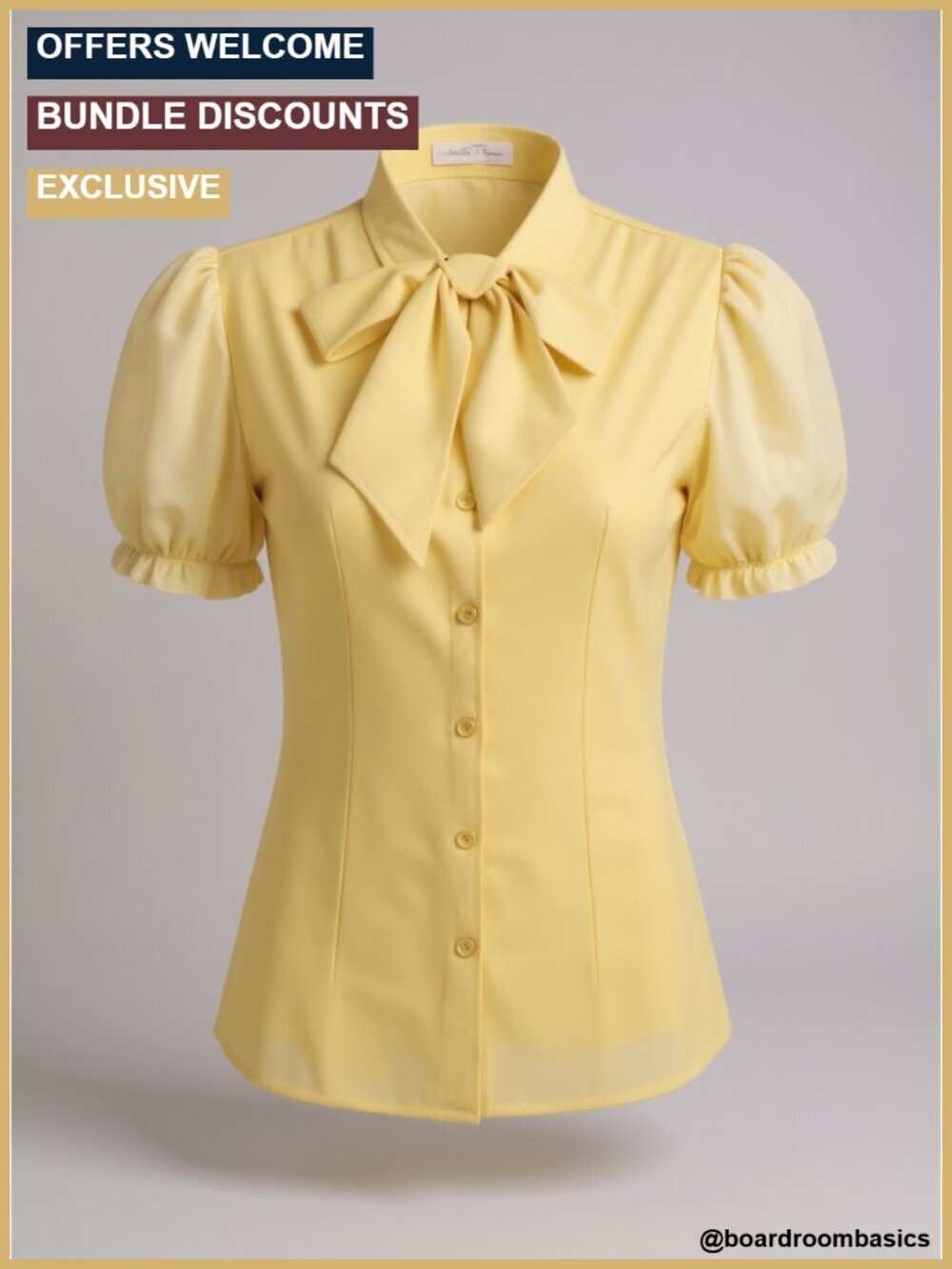 Short Sleeve Button Down Blouse with Bow Tie - Office Business Casual Top